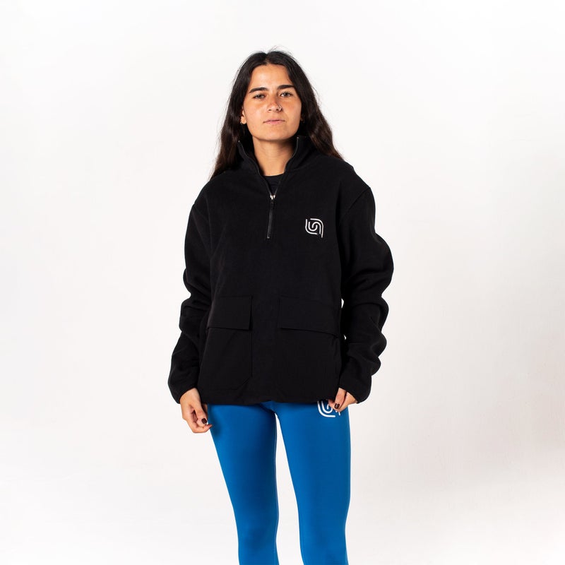 Beyond sportswear unisex Black 1/4 zip fleece top - Image 2